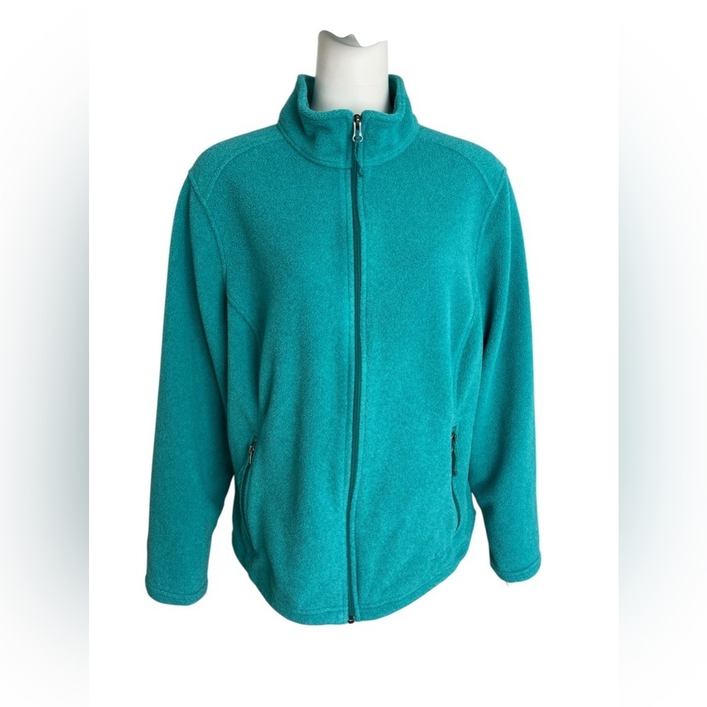 LL Bean Jacket Womens Size XL Teal Green Sweater Fleece Full Zip Casual Outdoor